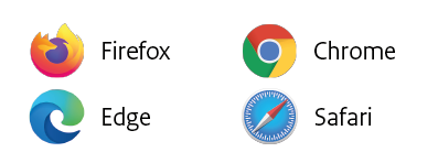 Browser iconen van Firefox, Edge, Chrome en Safari